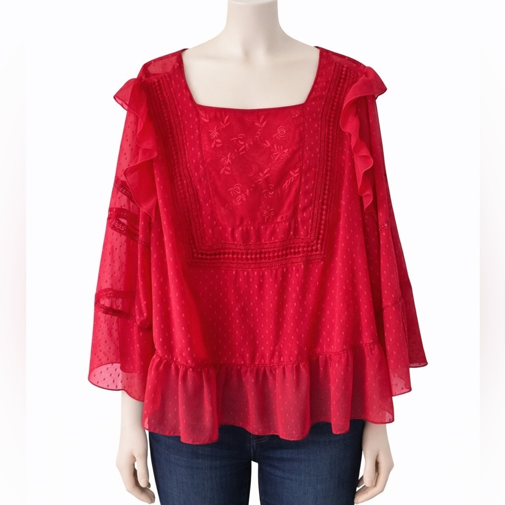 Nanette Lepore Plus Embroidered Squareneck Top size 1X